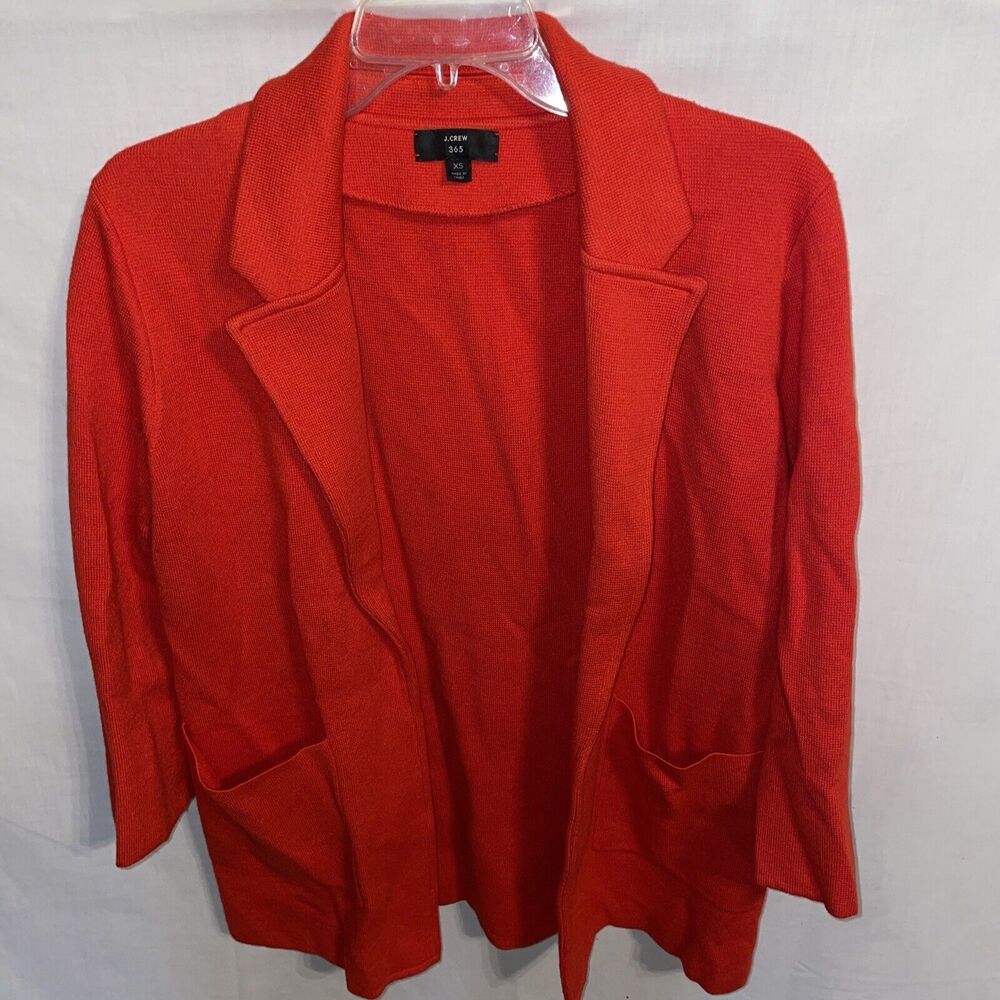 J Crew 365 Open Cardigan Women’s Size XS Red Wool Cotton Blend 3/4 Sleeve Pocket